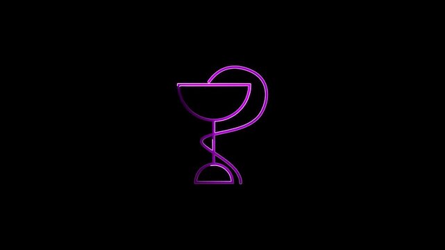 Purple Neon Rod of Asclepius Medical Symbol Glowing on Black healthcare pharmacy.