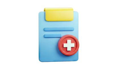 3D Medical Clipboard Icon with Plus Symbol