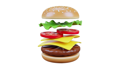Exploded 3D Render of a Cheeseburger