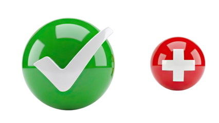 Green Check Mark and Swiss Flag Sphere