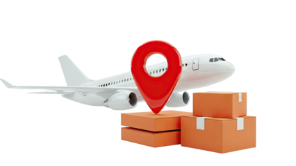 Air cargo delivery with location pin and boxes