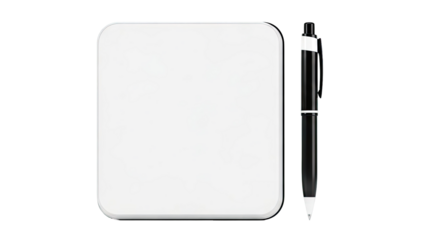 Blank notepad and black ballpoint pen on a white background