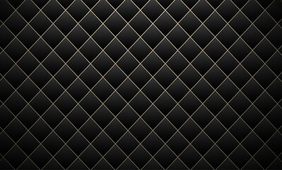 Fototapeta premium Luxury black quilted leather texture background with gold stitching