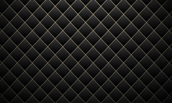 Luxury black quilted leather texture background with gold stitching diamond wallpaper for elegant cards