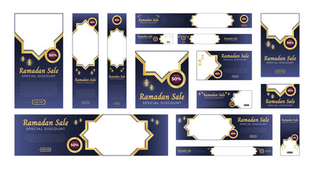 Set of ramadan sale banners. Elegant ramadan sale for social media. Modern social media advertising banner. Copy space for content promo product