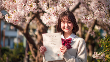 桜咲く並木道で未来へ歩み出す卒業生