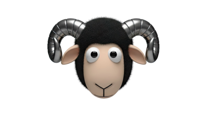 Cartoon Black Sheep with Metallic Ram Horns