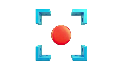 Red Sphere Centered within Blue L-Brackets