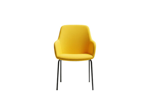 Modern yellow fabric armchair with black metal legs isolated on transparent background