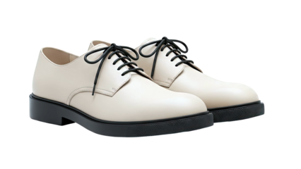 Beige Leather Derby Shoes with Black Laces and Soles
