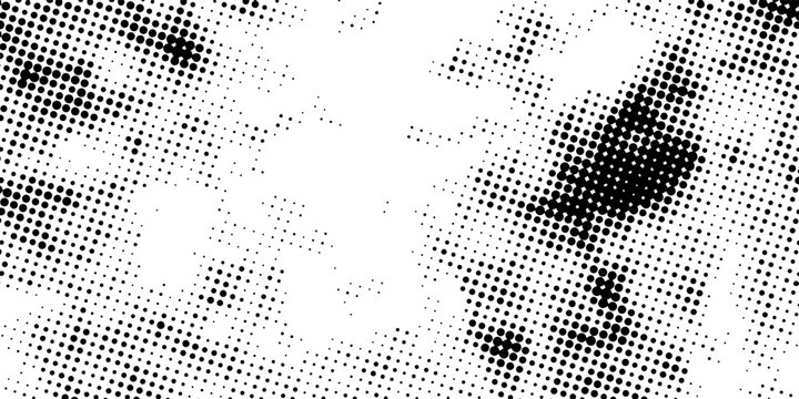 Abstract black and white halftone texture with dot matrix pattern, suitable for retro, pop art, and print media projects.