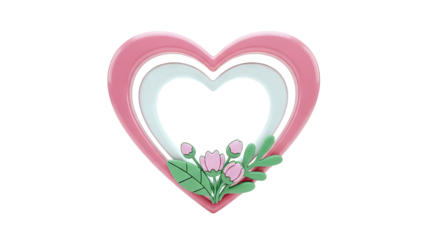 Pink and white heart frame with floral embellishments
