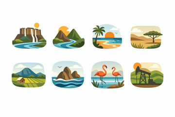 Venezuelan Landscapes Icon Set Vector Flat Nature Illustration