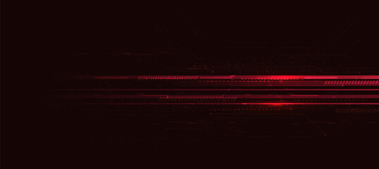 Red Digital Technology Background with Glitch Effect and Futuristic Circuit Board Elements