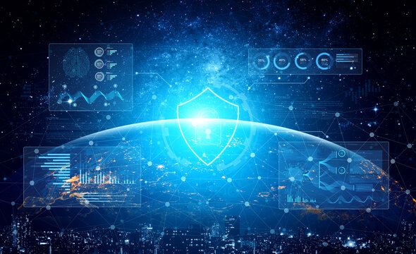 A futuristic cybersecurity dashboard for a Security Operations Center (SOC). The system monitors the network, analyzes data for threats, and provides comprehensive protection. Fermion