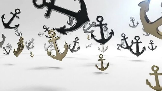 Multiple anchors floating and rotating in a white space.