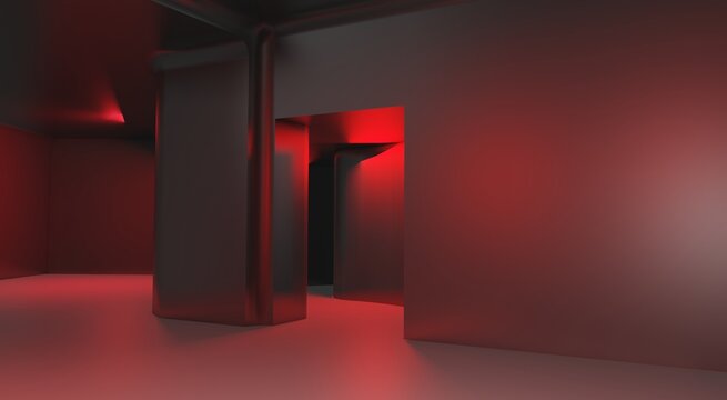 industrial empty room liminal space 3d render backroom