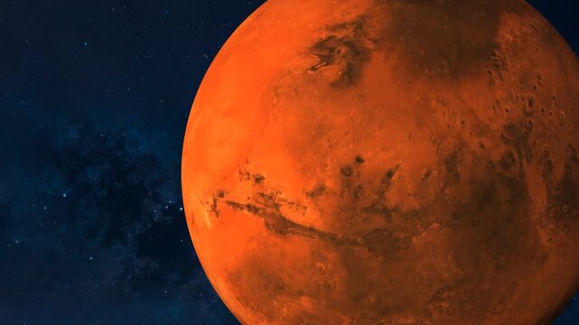 Planet Mars glowing in deep space with detailed surface texture and a starry cosmic background. Concept of astronomy, space exploration, science fiction, and future interplanetary missions, Great 