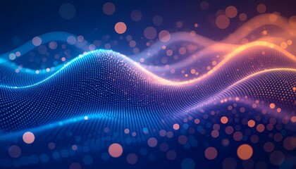 Digital technology background with dynamic glowing data waves and particles