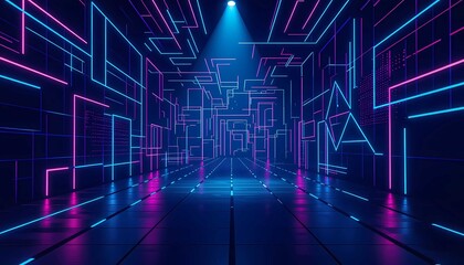 Digital metaverse street scene with neon lighting futuristic abstract background