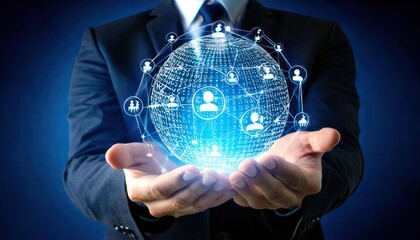 Global business network in the hands of a businessman.