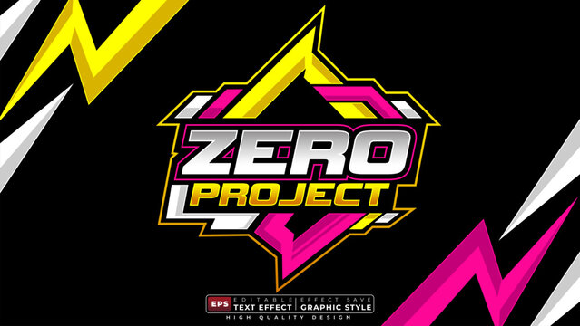 Editable 3d text effect zero project with  vibrant geometric shapes for banner and poster template design