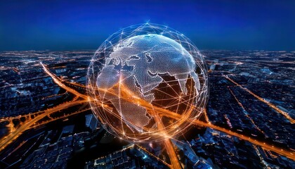 Global Connectivity - A Digital Earth with Interconnected Networks.
