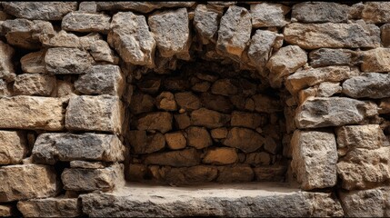 Rock structures display ancient engineering techniques and artistry with different stone shapes and sizes in a historic context