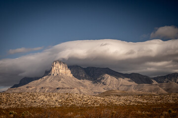 Large Smooth Cloud Engulfs The Guadalupe Moutains Wiht El Capitan Sticking Out