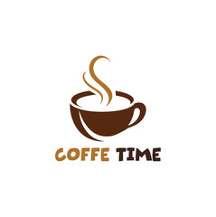 Obraz premium Coffee Time Cafe Logo. Coffee shop logo vector design featuring hot beverage cup illustration and modern cafe branding graphics.
