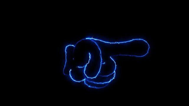 futuristic neon index finger pointing icon designed with glowing line art on a dark background. The icon shows a human hand with the index finger extended, symbolizing direction,