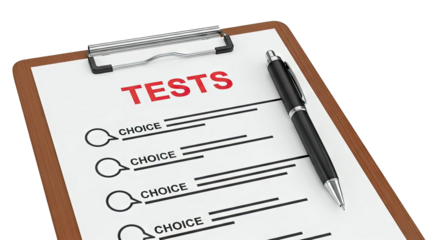 Clipboard with Tests Paper and Pen