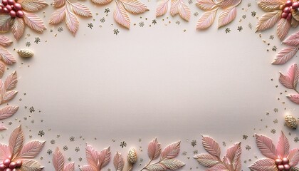 Blush Cream Textured Paper With Faint Embossed Holly Berries Around The Border Scattered Rose Gold Snow Dots Drifting Across The Middle Elegant Holiday Design