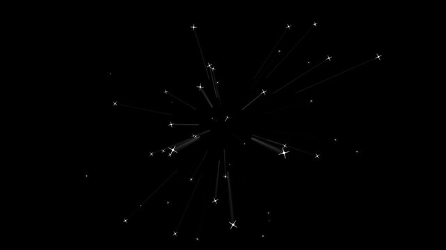 sparkling star explosion overlay animation on black screen background. glowing magic sparkle star burst with shadow effect. 4k animation