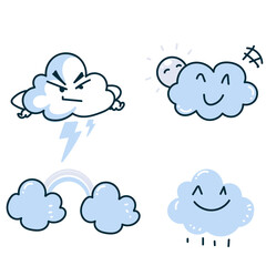 Obraz premium cute cartoon cloud weather like rainbow rain and thunder in hand drawn style