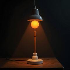 Warm Glowing Lamp Illuminating a Wooden Surface with a Dark Background