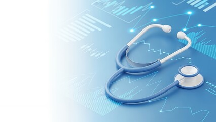 Isometric Stethoscope on Digital Background with Medical Data and Charts, Representing Healthcare Technology