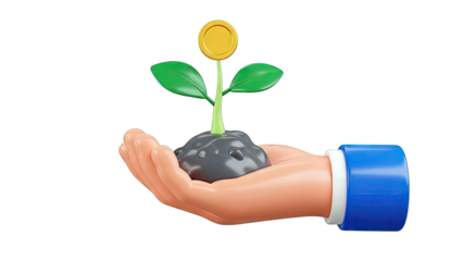 Hand holding money plant with coin