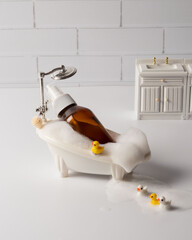 Minimalist Skincare: Amber Glass Bottle in Modern White Bathroom
