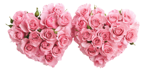 Romantic valentine's day pink roses heart shapes on transparent background