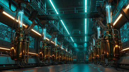 Advanced Quantum Computing Infrastructure powering futuristic technology and scientific discovery in a high-tech laboratory environment viewed from a wide perspective.