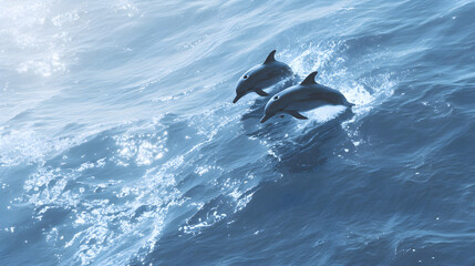 Two Dolphins Jumping Above the Ocean