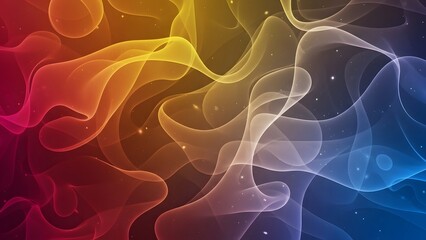 Vibrant abstract background with swirling smoke like patterns in red orange yellow and blue hues