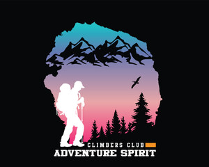 Climbers Club Adventure Spirit Mountain Hiking Silhouette Emblem