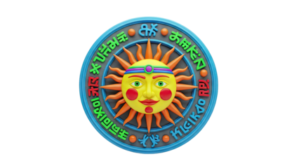 Stylized Sun Emblem with Outer Ring of Symbols