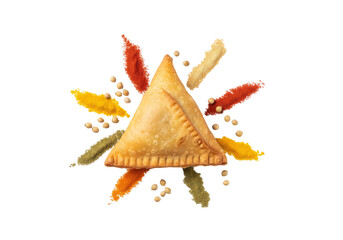 Fototapeta premium colorful spice dust samosa on white background