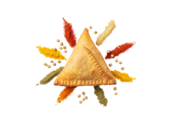 colorful spice dust samosa on white background