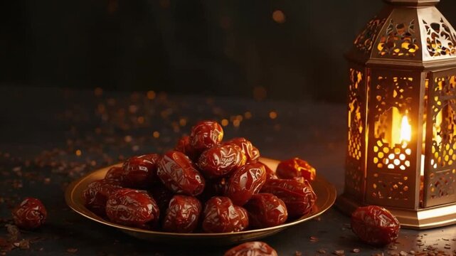 Happy Eid Mubarak Lantern Light with Dates for Sacred Evening
