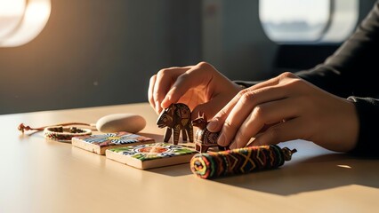 Hands Assembling Wooden Jigsaw Puzzle Elephant.