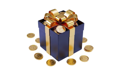 Black Gift Box Overflowing with Gold Coins